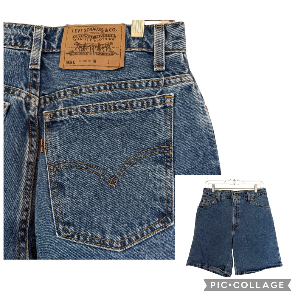 VTG Levis 951 Relaxed Fit Denim Jean Shorts Orange Tab Sz 10 USA Blue W28 L7 90s